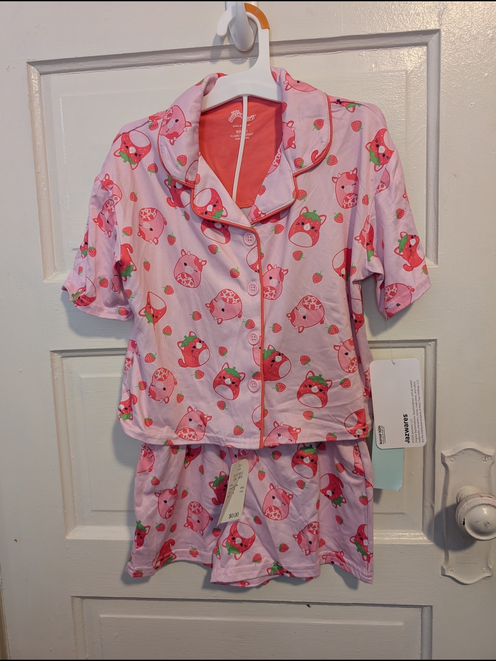 Squishmallows Pink Strawberry Cat & Cow Pajama Set